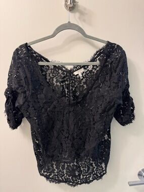 Black Lace Short Sleeve V-Neck Top (Joie)
